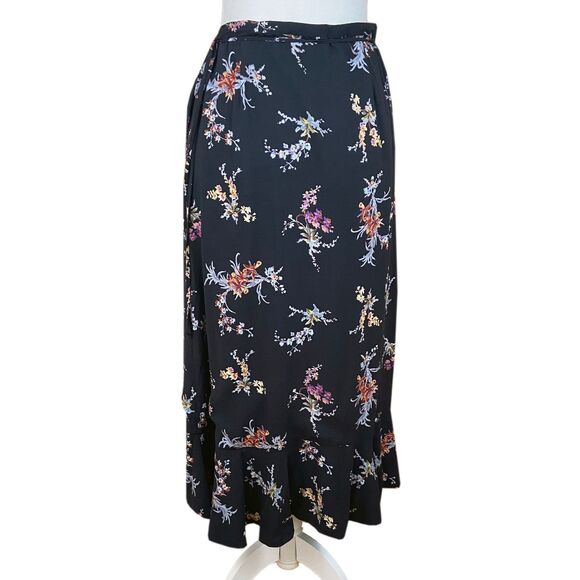 Paige Alamar Midi Wrap Skirt Size M Black Combo Bali Orchid Floral Ruffles - Picture 3 of 6